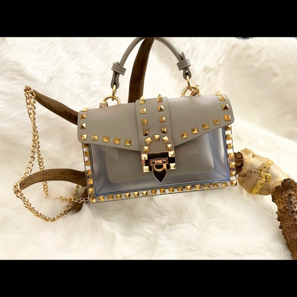 Most Wanted Handbags - Most Wanted gold studded gray crossbody